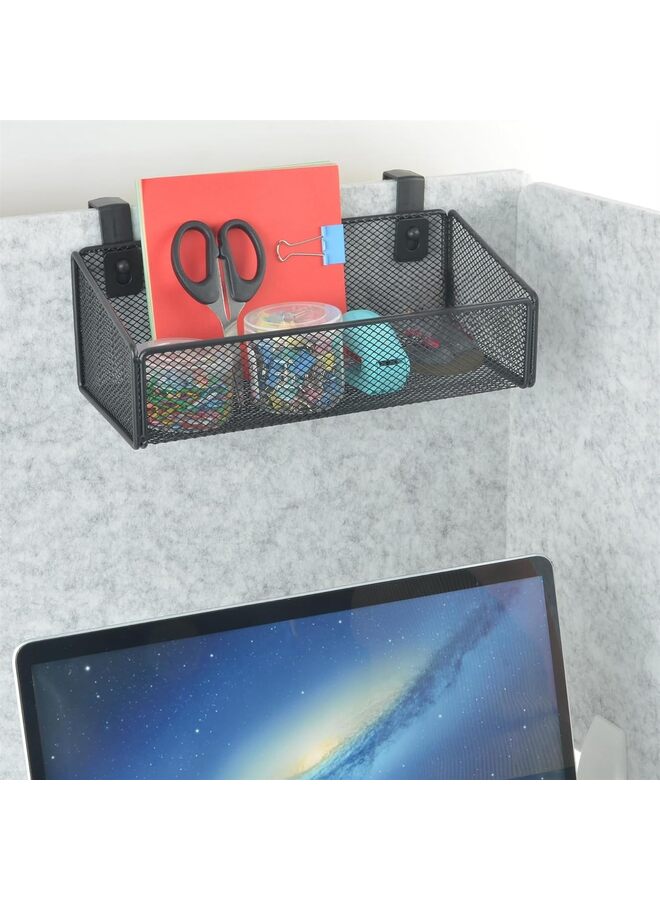LAMAY Cubicle Shelf - Hanging Floating Shelves Storage Organizer for Office Wall/Desk Partitions Easy Hang-on Metal Mesh Cubicle File Holder with 5 Pairs Plastic Hangers - Image 2